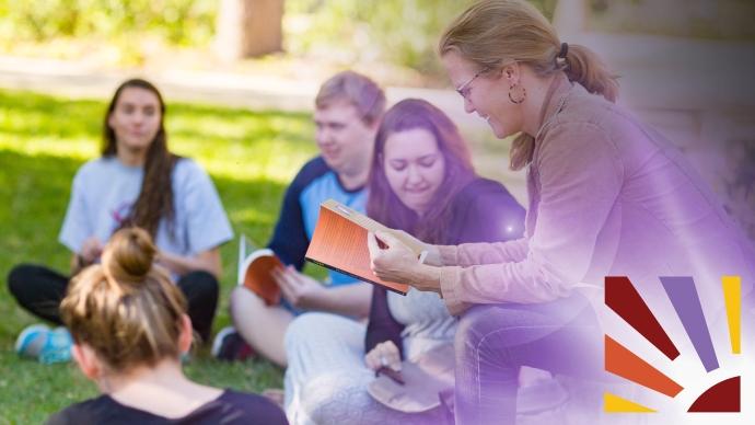 Jenny Browne leads class discussion outside