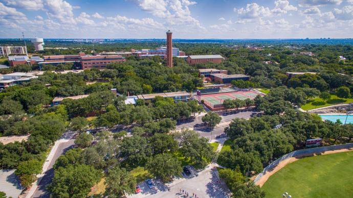 An aerial shot of Trinity's campus